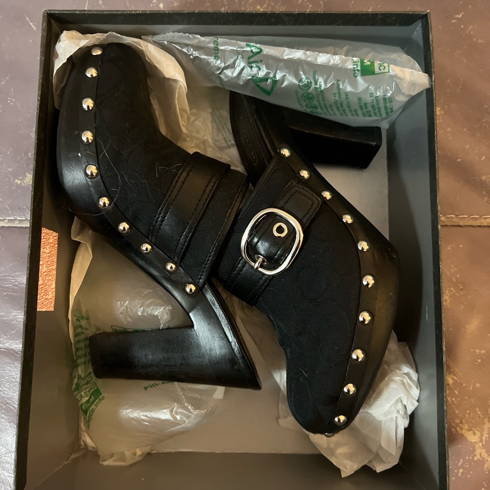 Studded Coach black logo heels